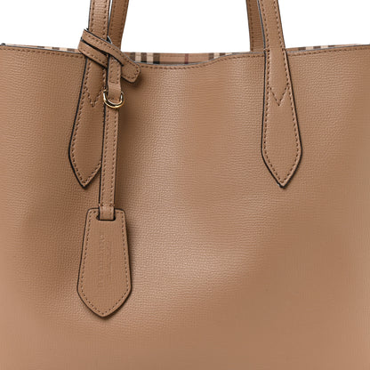 Burberry Grainy Calfskin Haymarket Check Medium Reversible Tote Camel 13 of 18