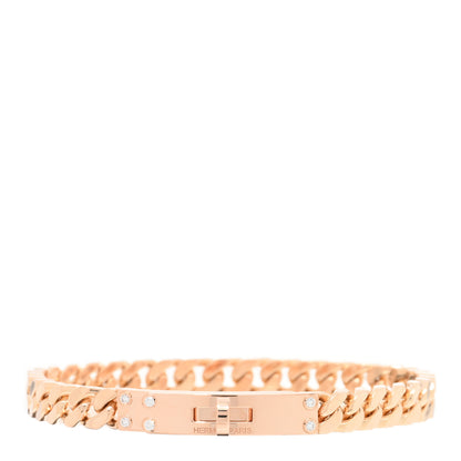 Hermes 18K Rose Gold Diamond PM Kelly Chaine Bracelet XL 1 of 4