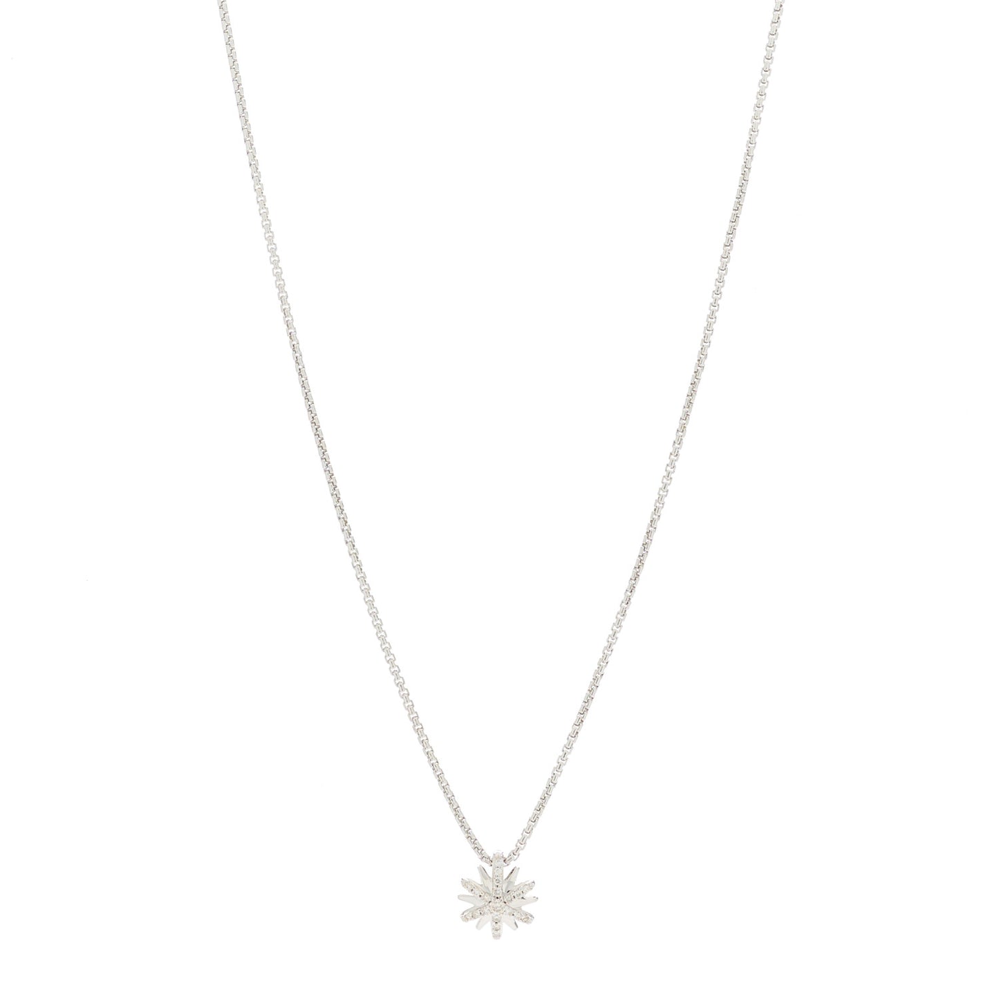 Sterling Silver Diamond 10.5mm Petite Starburst Pendant Necklace