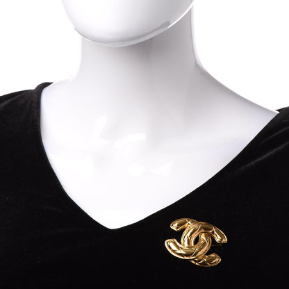 Chanel Metal Quilted Large CC Brooch Gold 2 of 5