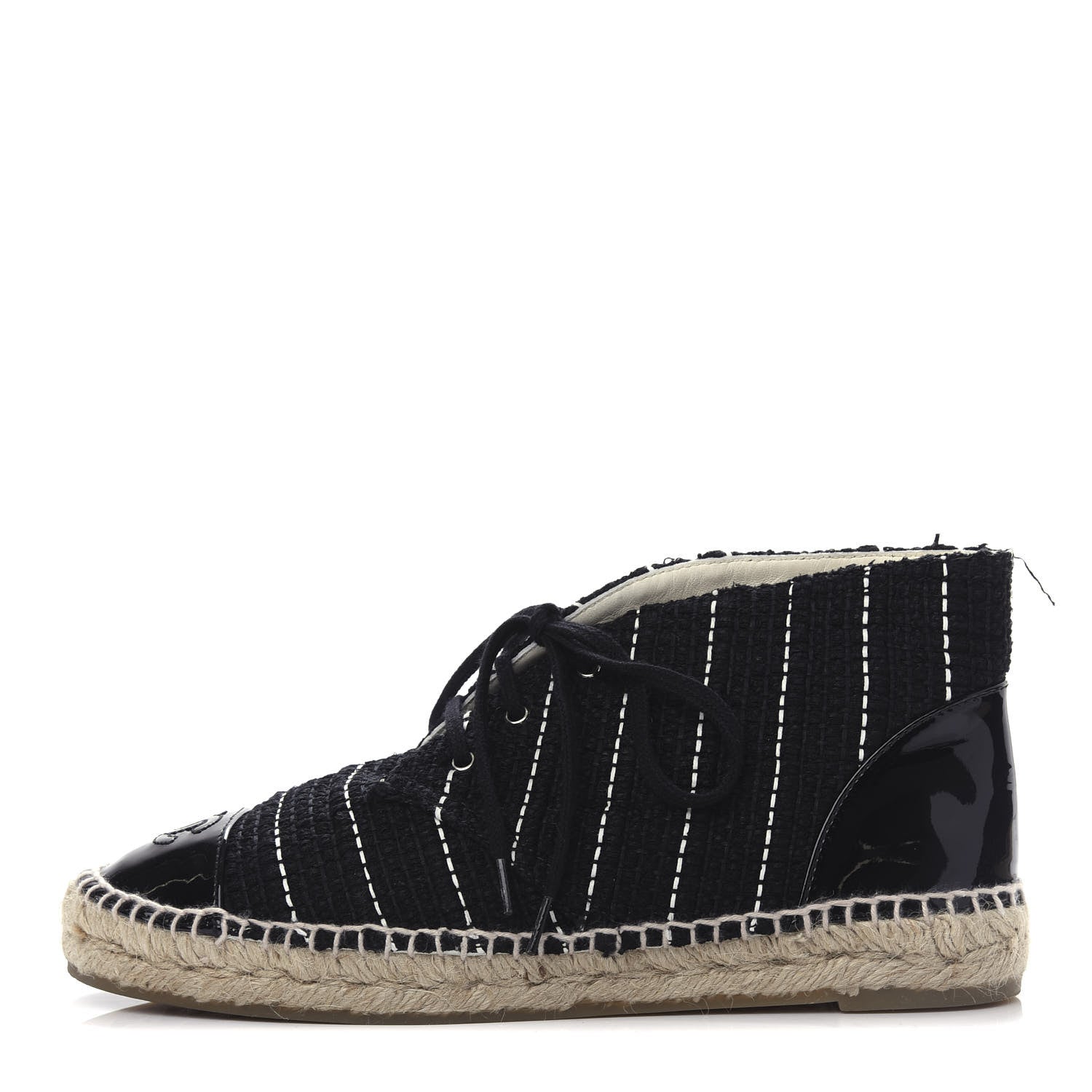 Chanel Tweed Calfskin Patent CC Lace Up Espadrilles 39 Black 1 of 11