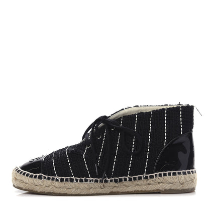 Chanel Tweed Calfskin Patent CC Lace Up Espadrilles 39 Black 1 of 11