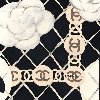 Chanel Silk Camellia CC Square Scarf Black 2 of 3