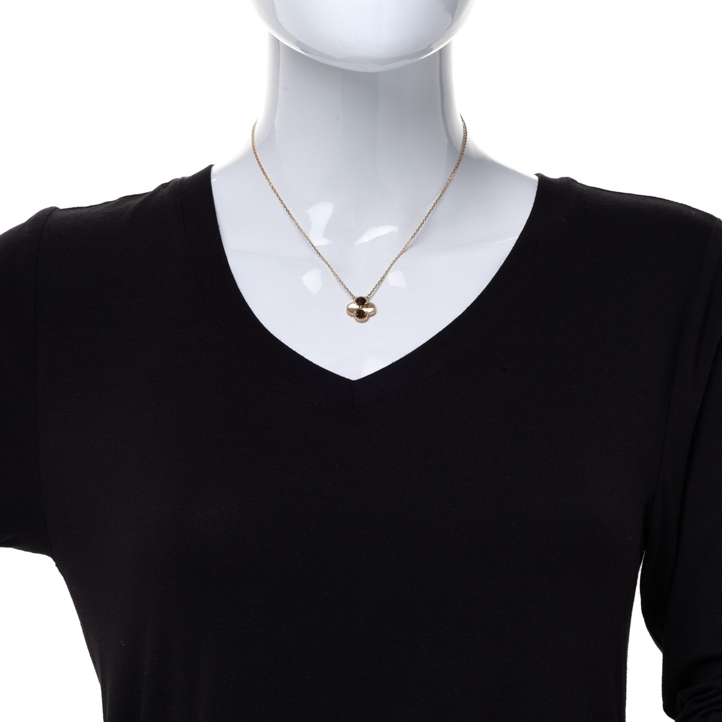 18K Yellow Gold Guilloche Vintage Alhambra Pendant Necklace
