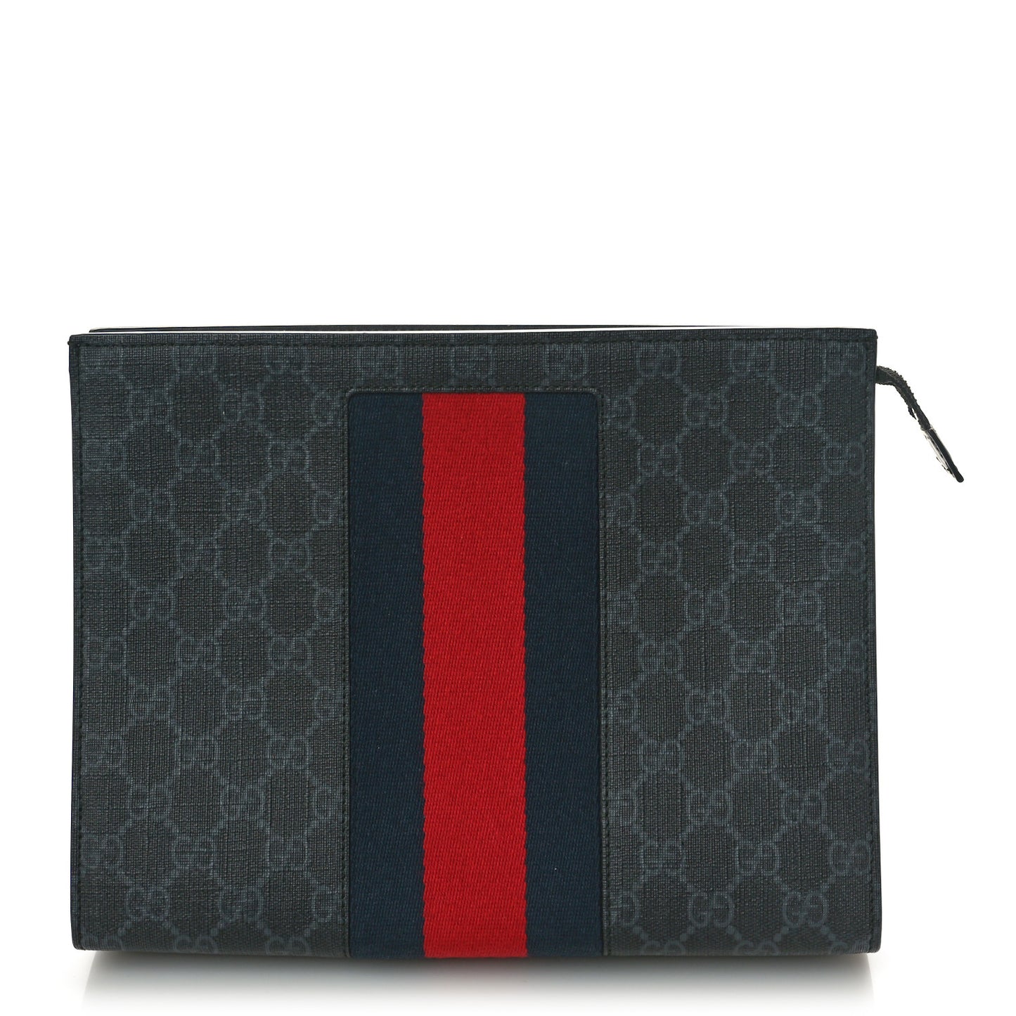 GG Supreme Monogram Selleria Calfskin Web New Web Cosmetic Case Black