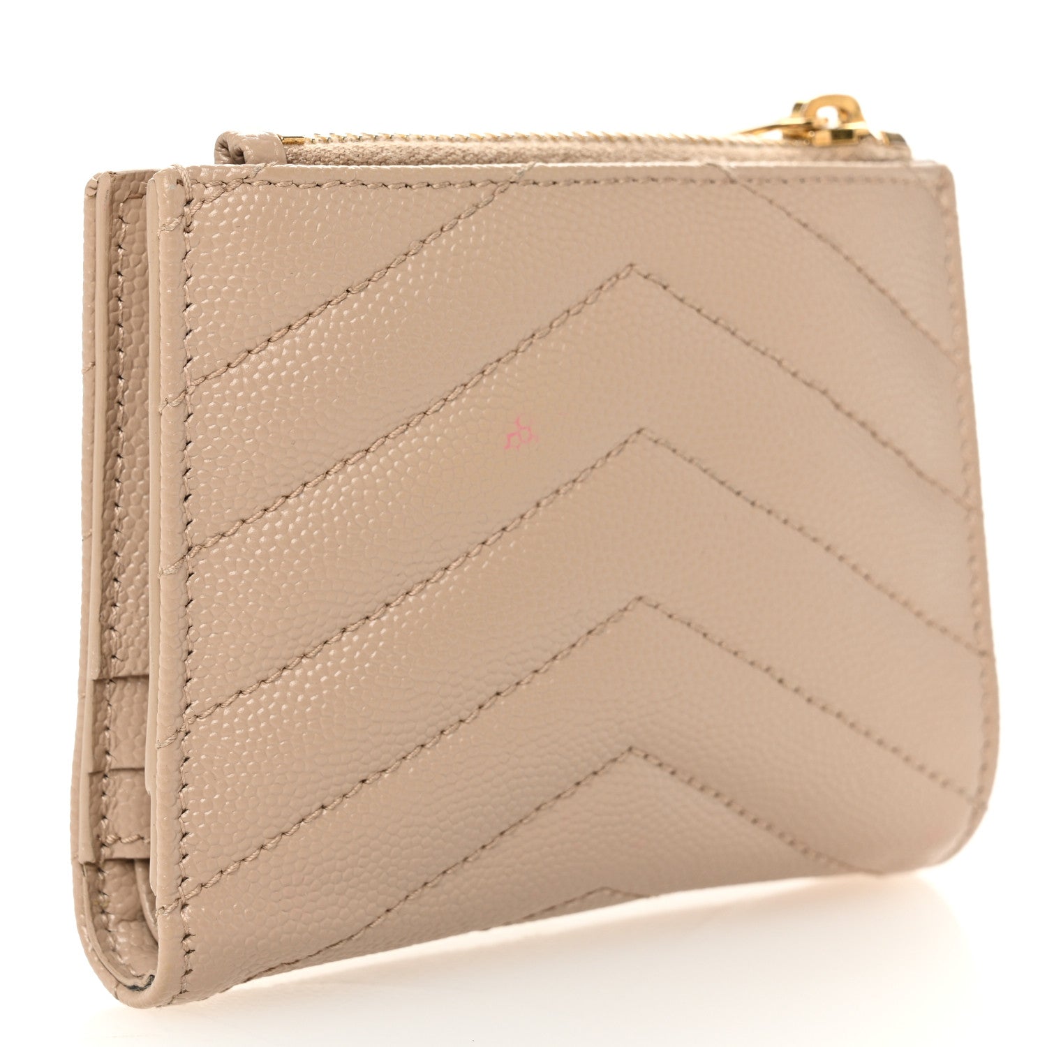 Saint Laurent Grain De Poudre Matelasse Chevron Monogram Zipped Card Case Nude Powder 3 of 11