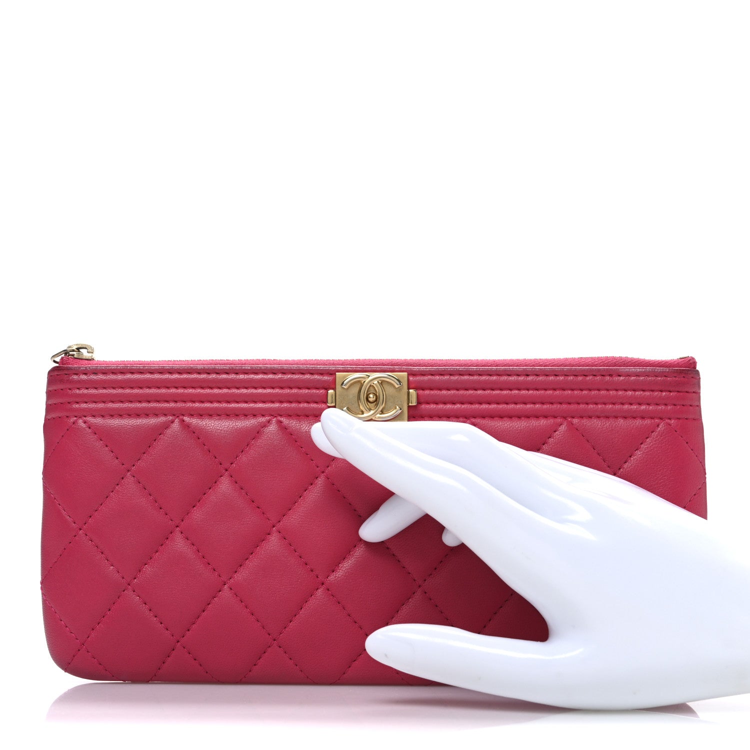 Chanel Lambskin Quilted Small Boy Zipped Pouch Dark Pink 2 of 8