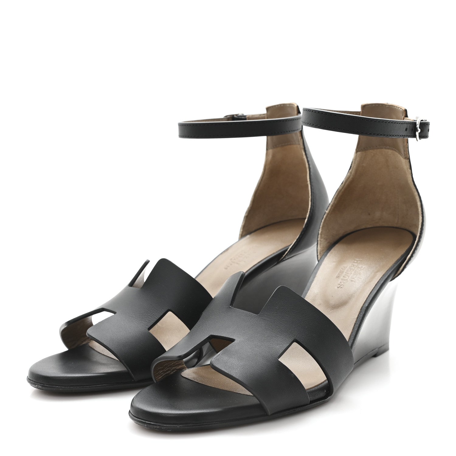 Hermes Calfskin Legend Wedge Sandals 36.5 Black 4 of 10