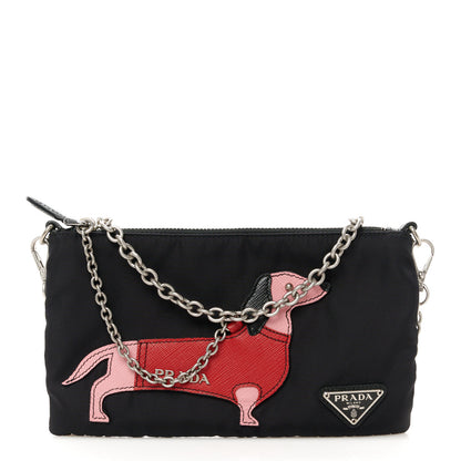 Prada Tessuto Nylon Dog Chain Pouch Black 1 of 10