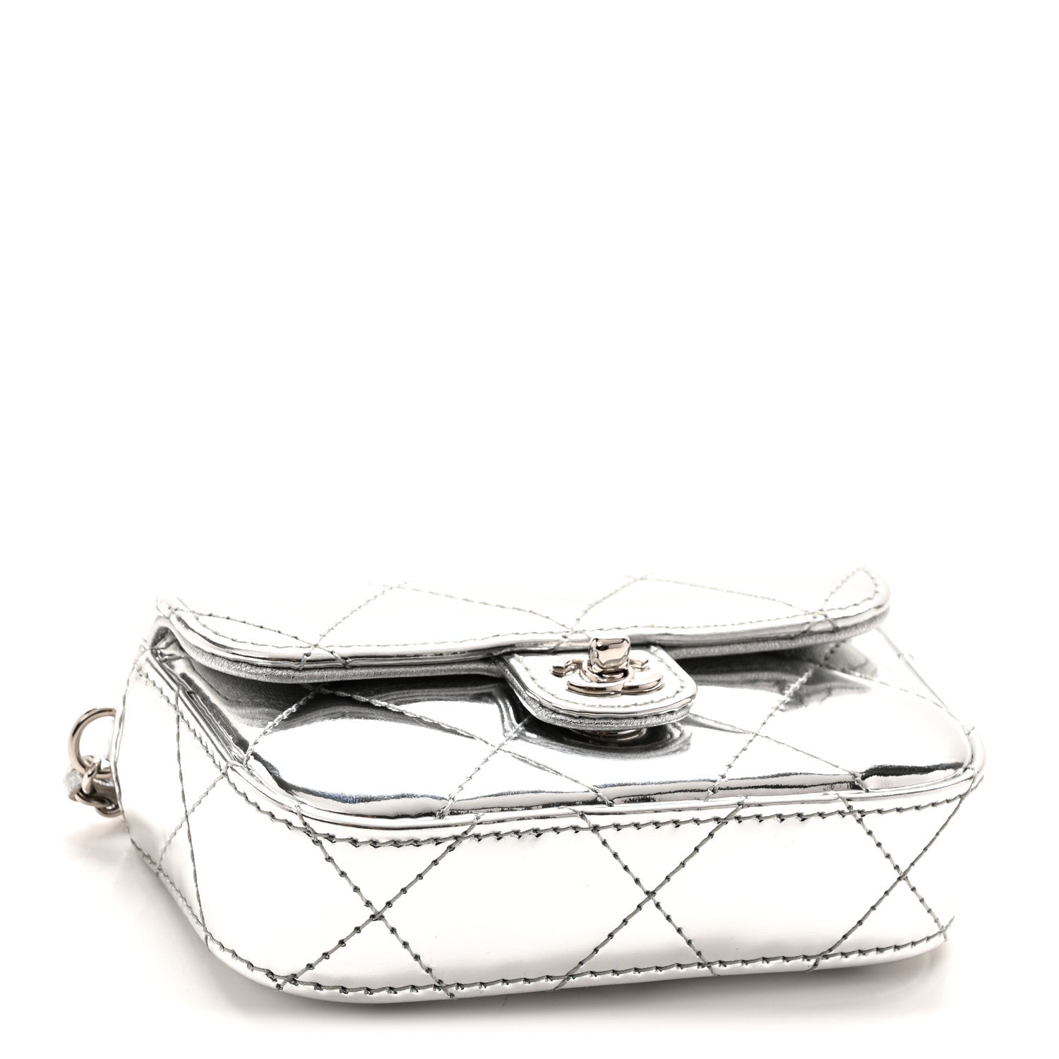 Chanel Mirror Calfskin Small Top Handle Clutch With Chain Silver 4 of 10