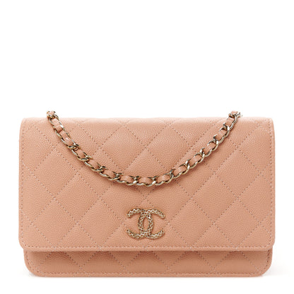 Chanel Caviar Quilted Perforated Metal CC Wallet On Chain WOC Beige 1 of 11