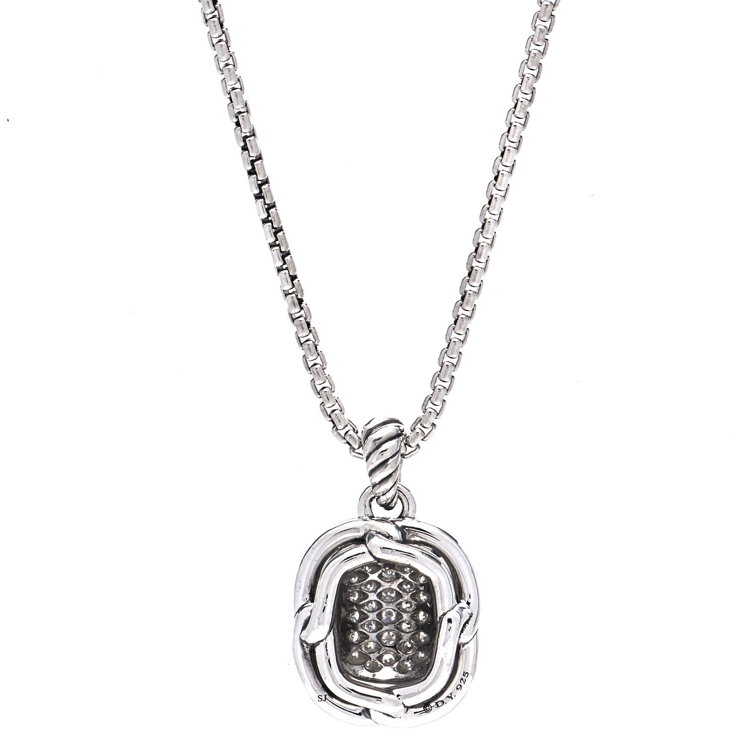 David Yurman Sterling Silver Diamond 10mm Labyrinth Pendant Necklace 4 of 5