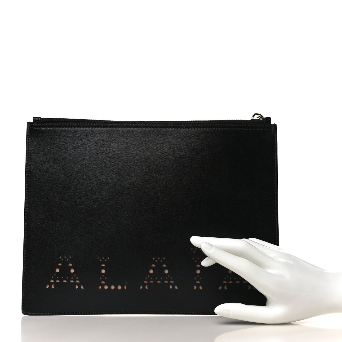 Calfskin Laser Cut Logo Pouch Black