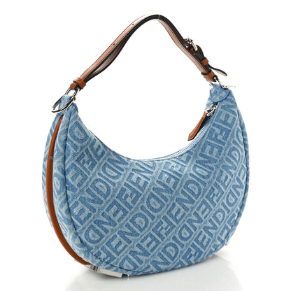 Fendi Denim Vitello Grace Mirror Logo Small Fendigraphy Hobo Bag Blue 3 of 10