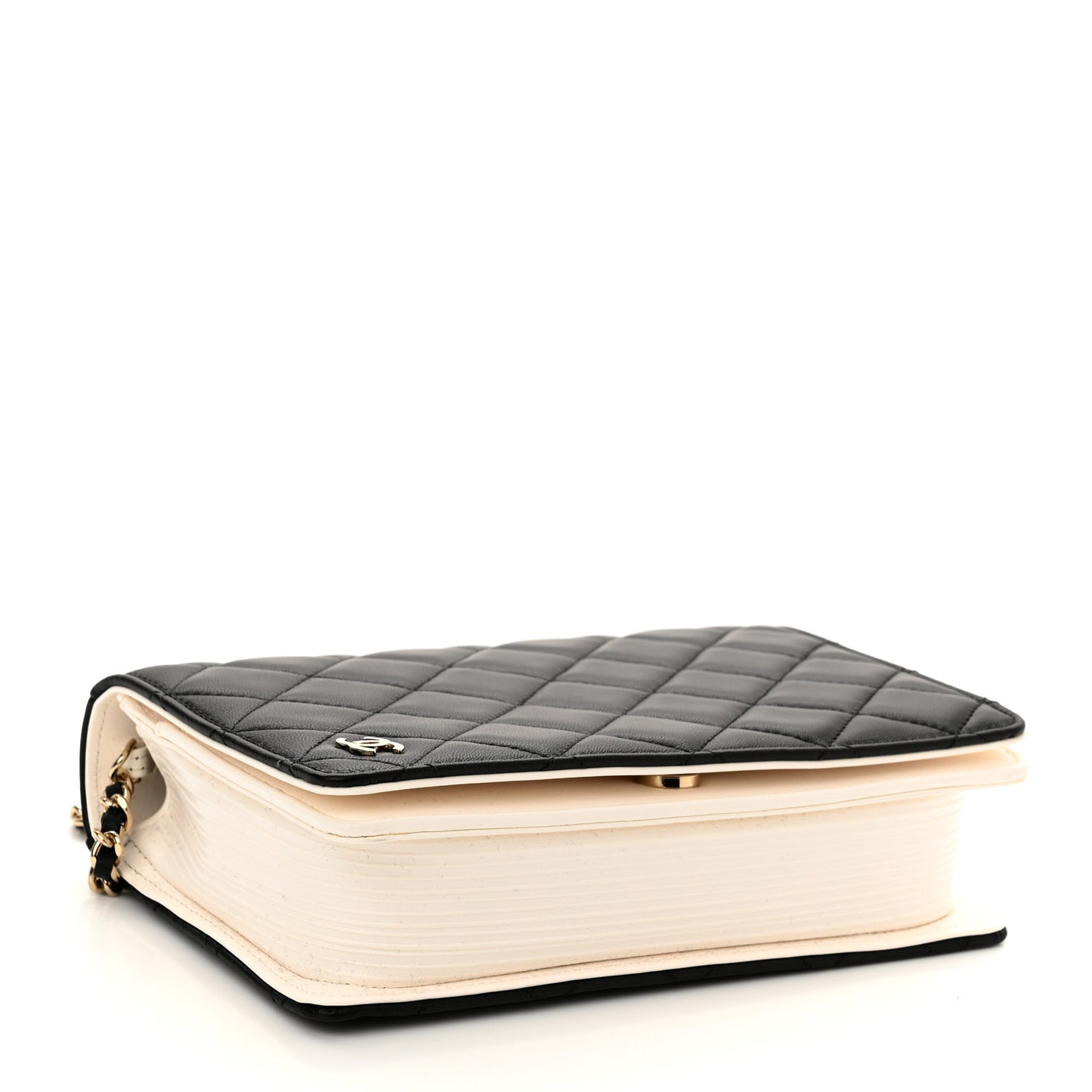 Lambskin Quilted Book Wallet On Chain WOC Black