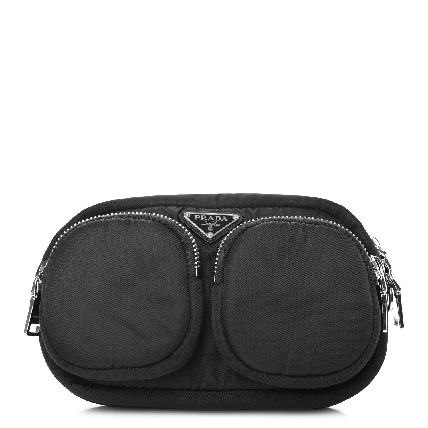 Prada Tessuto Nylon Double Pocket Wristlet Pouch Black Fuoco 1 of 6