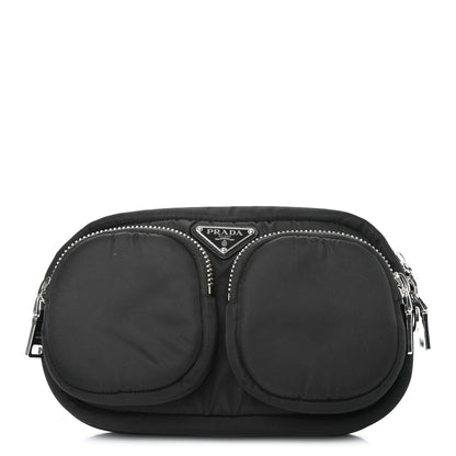 Prada Tessuto Nylon Double Pocket Wristlet Pouch Black Fuoco 1 of 6