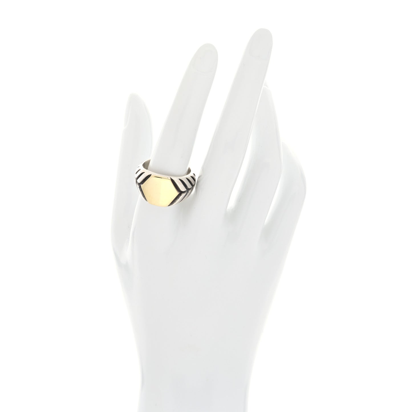 Sterling Silver 18K Yellow Gold Hexagon Modern Chevron Ring 60 9