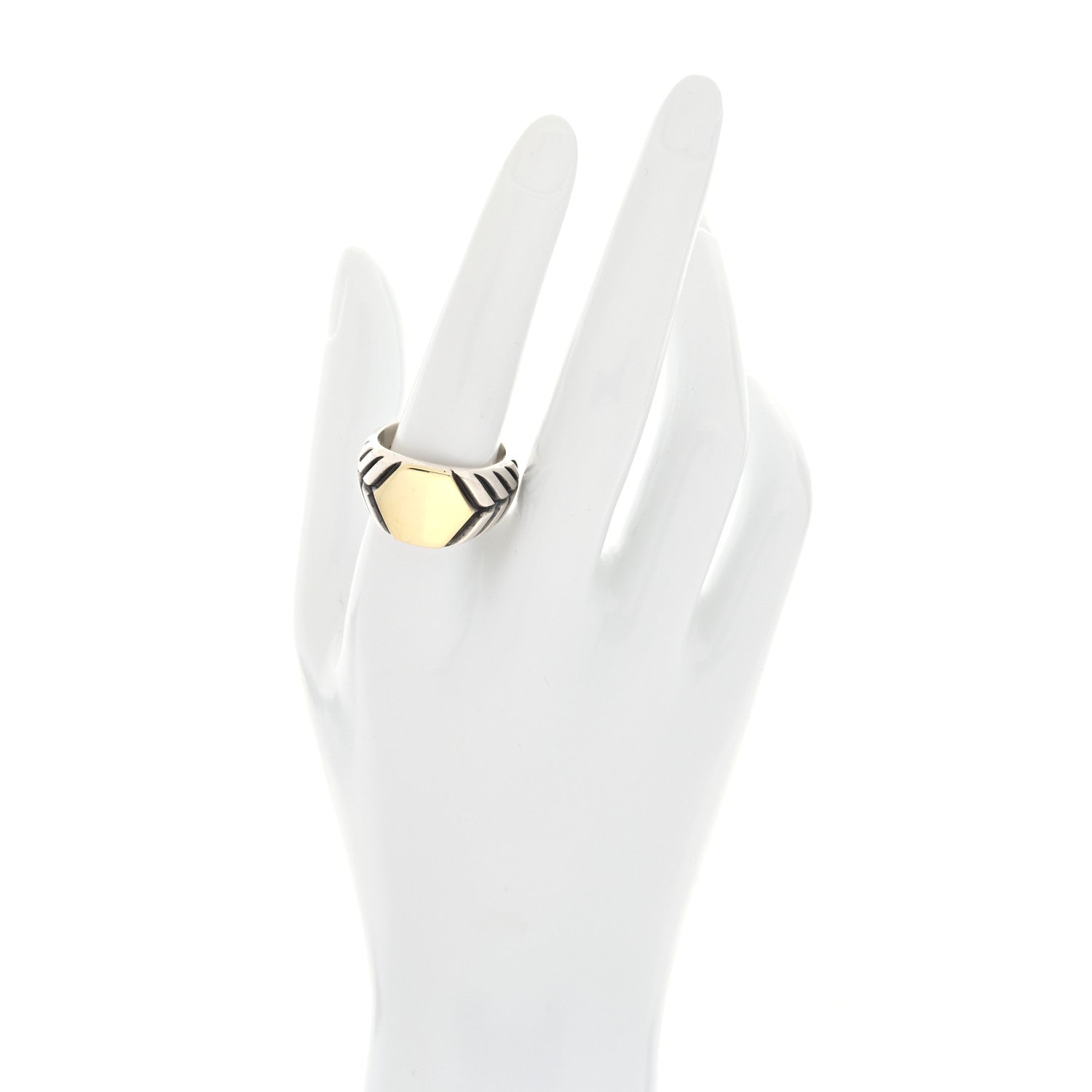 David Yurman Sterling Silver 18K Yellow Gold Hexagon Modern Chevron Ring 60 9 2 of 4