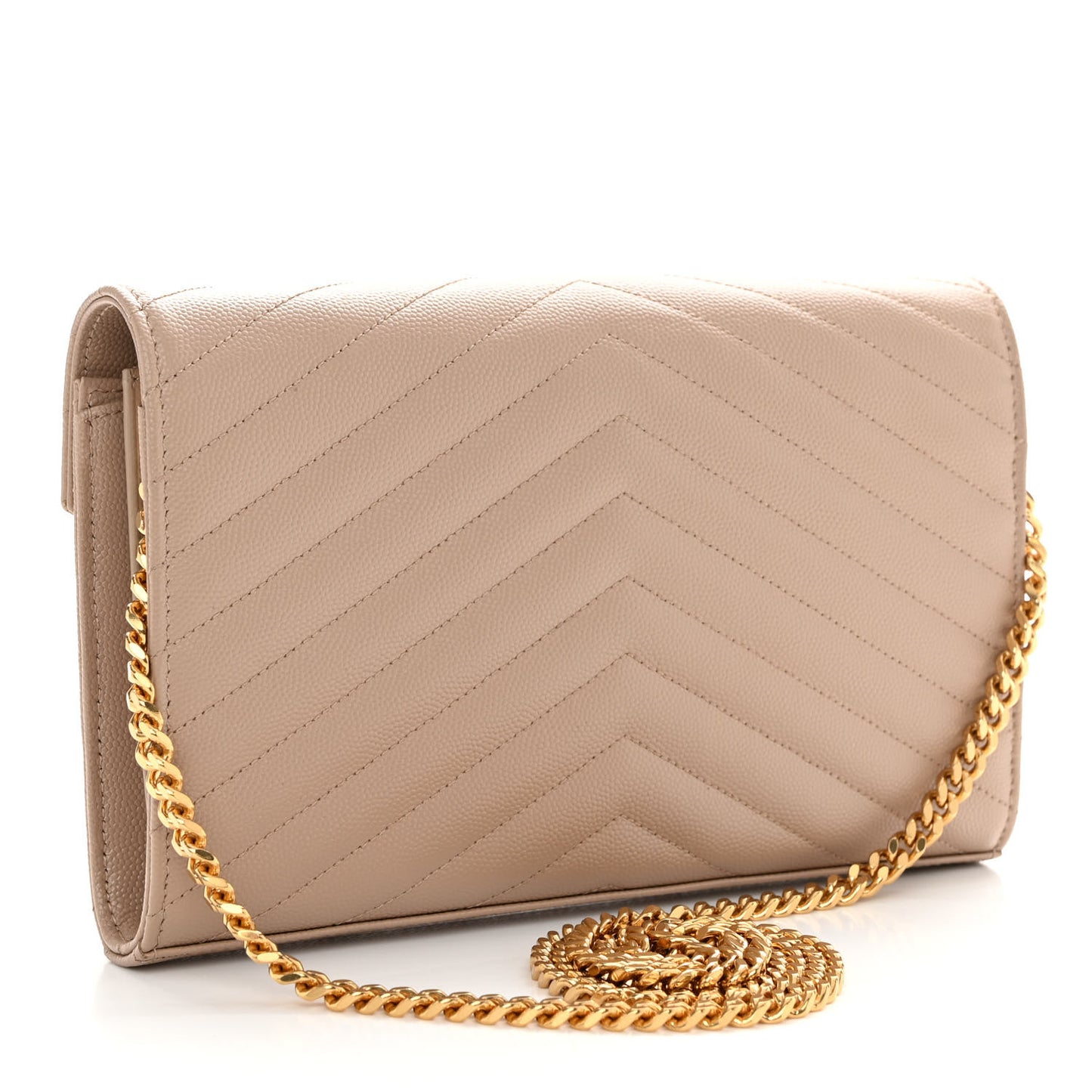 Grain De Poudre Matelasse Chevron Monogram Chain Wallet Dark Beige