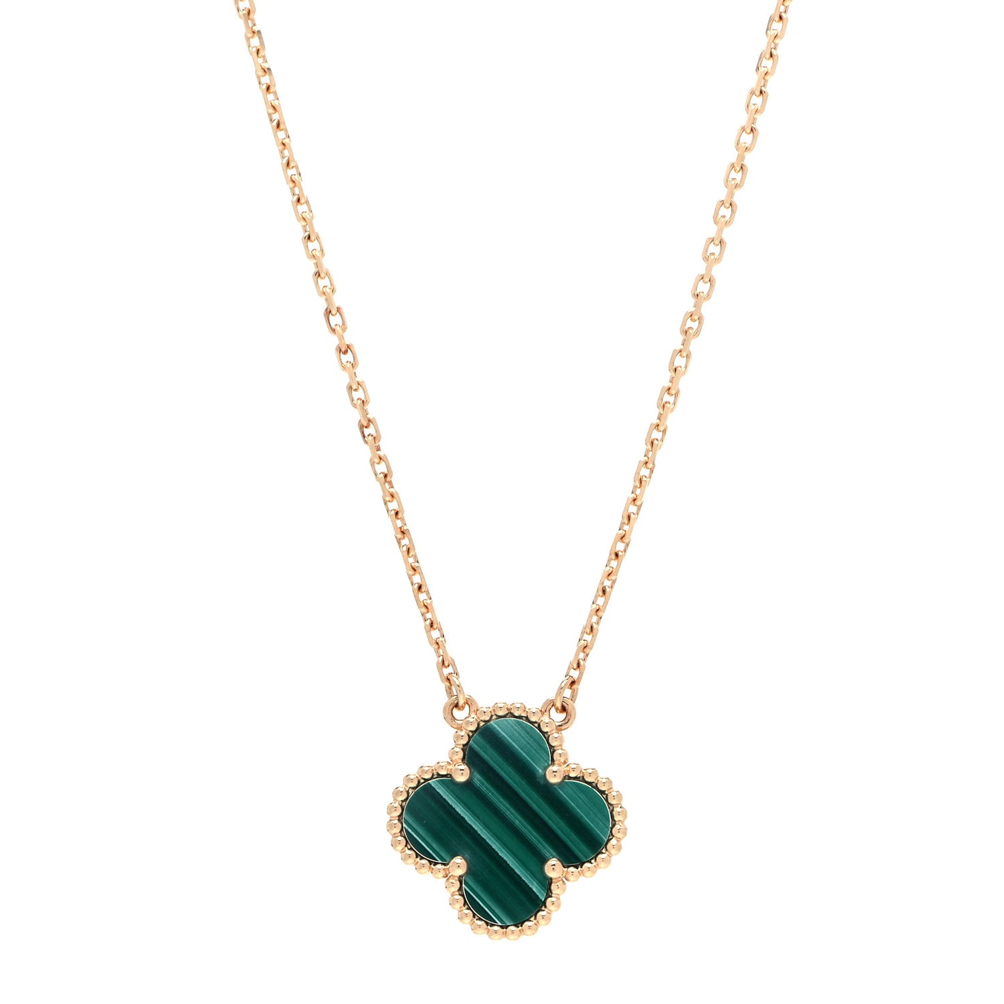 18K Yellow Gold Malachite Vintage Alhambra Pendant Necklace