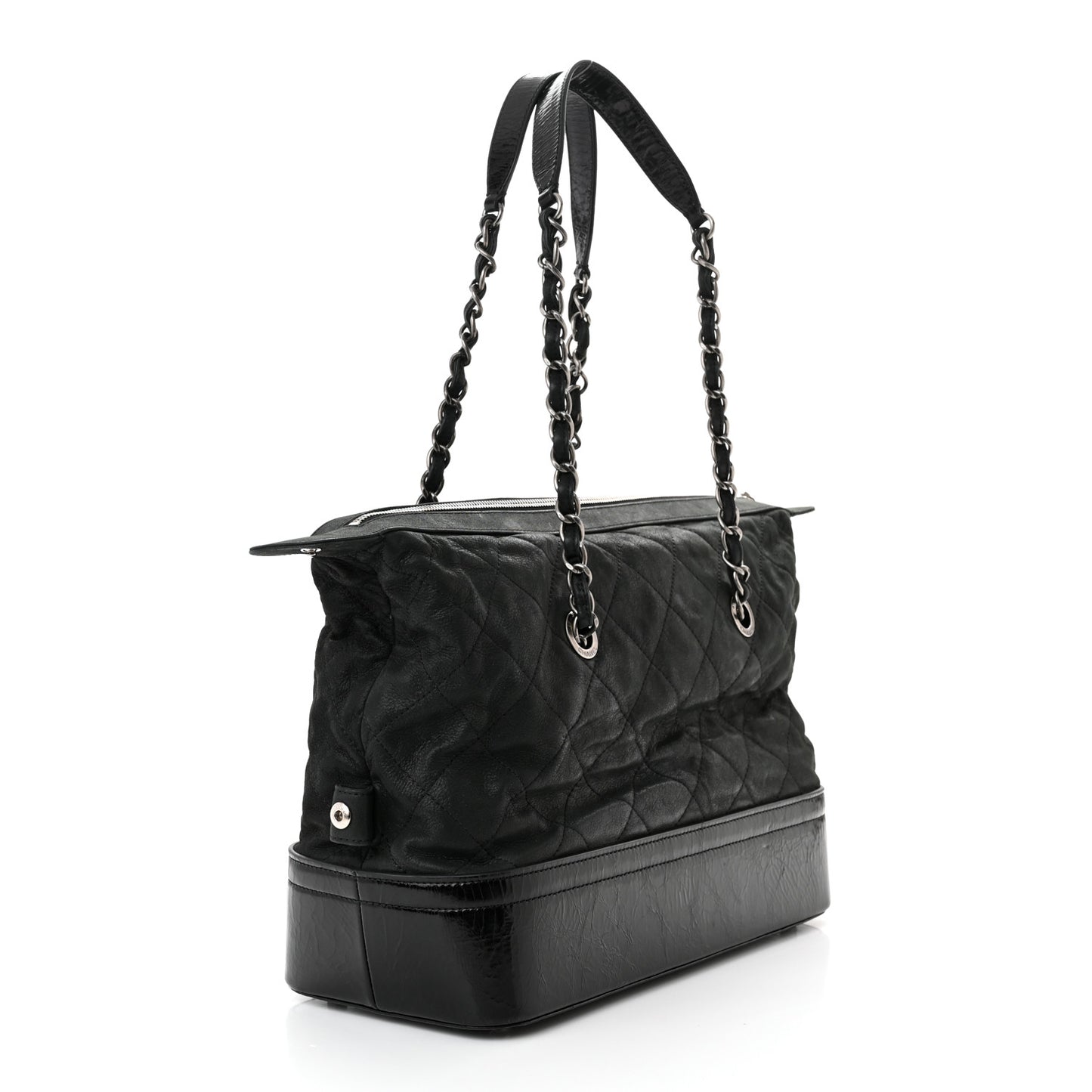 Iridescent Calfskin Quilted VIP Bowling Bag Black
