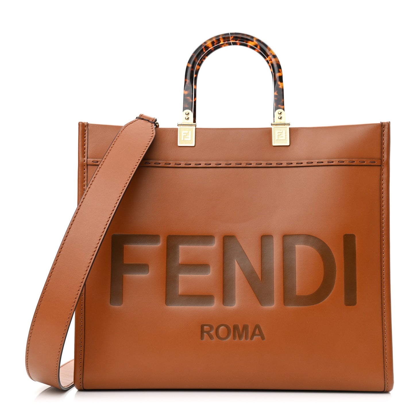 Vitello King Plexiglass Medium Fendi Sunshine Shopper Tote Cuoio