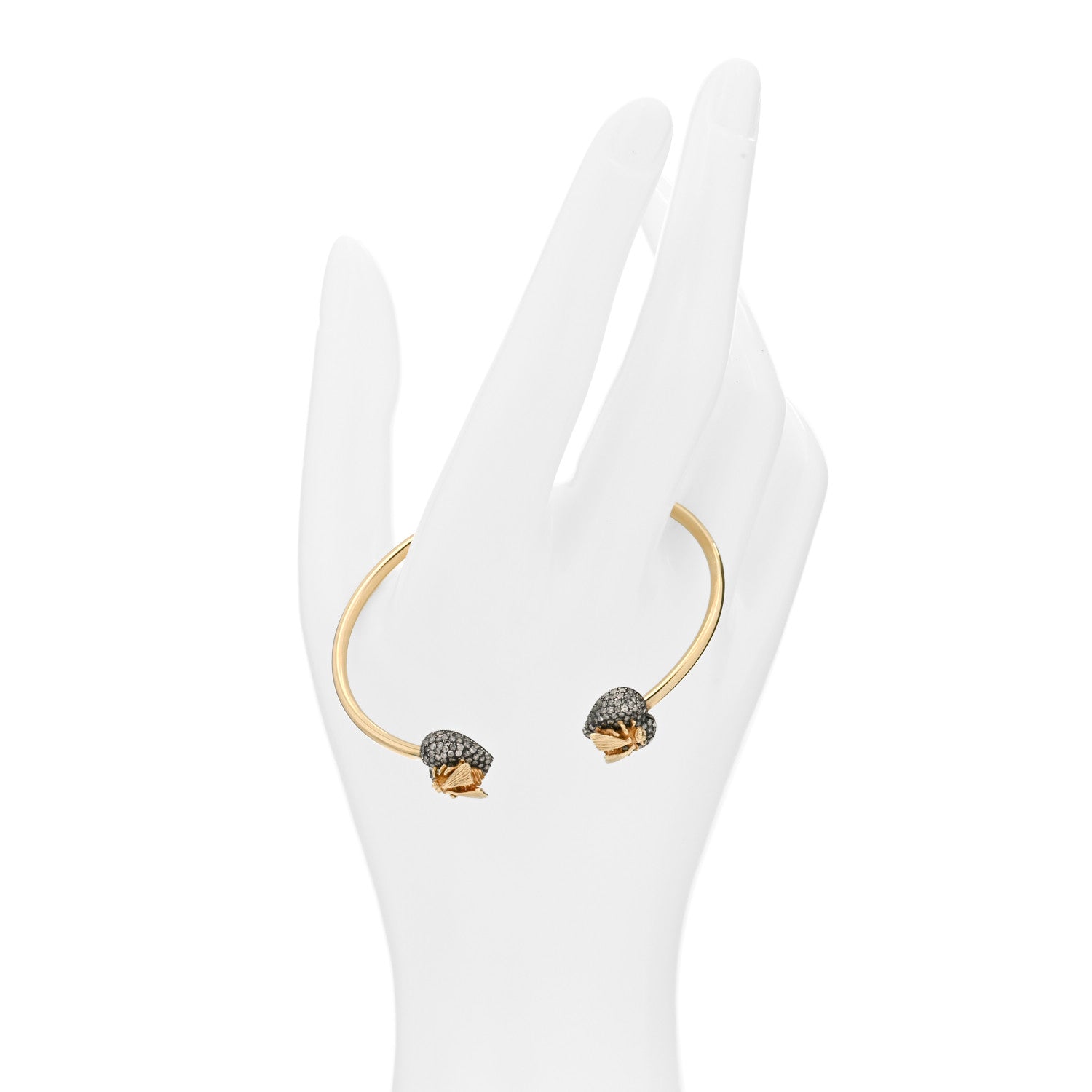 Gucci 18K Yellow Gold Sterling Silver Gray Diamond Le Marche Des Merveilles Bee Heart Cuff Bracelet 2 of 4