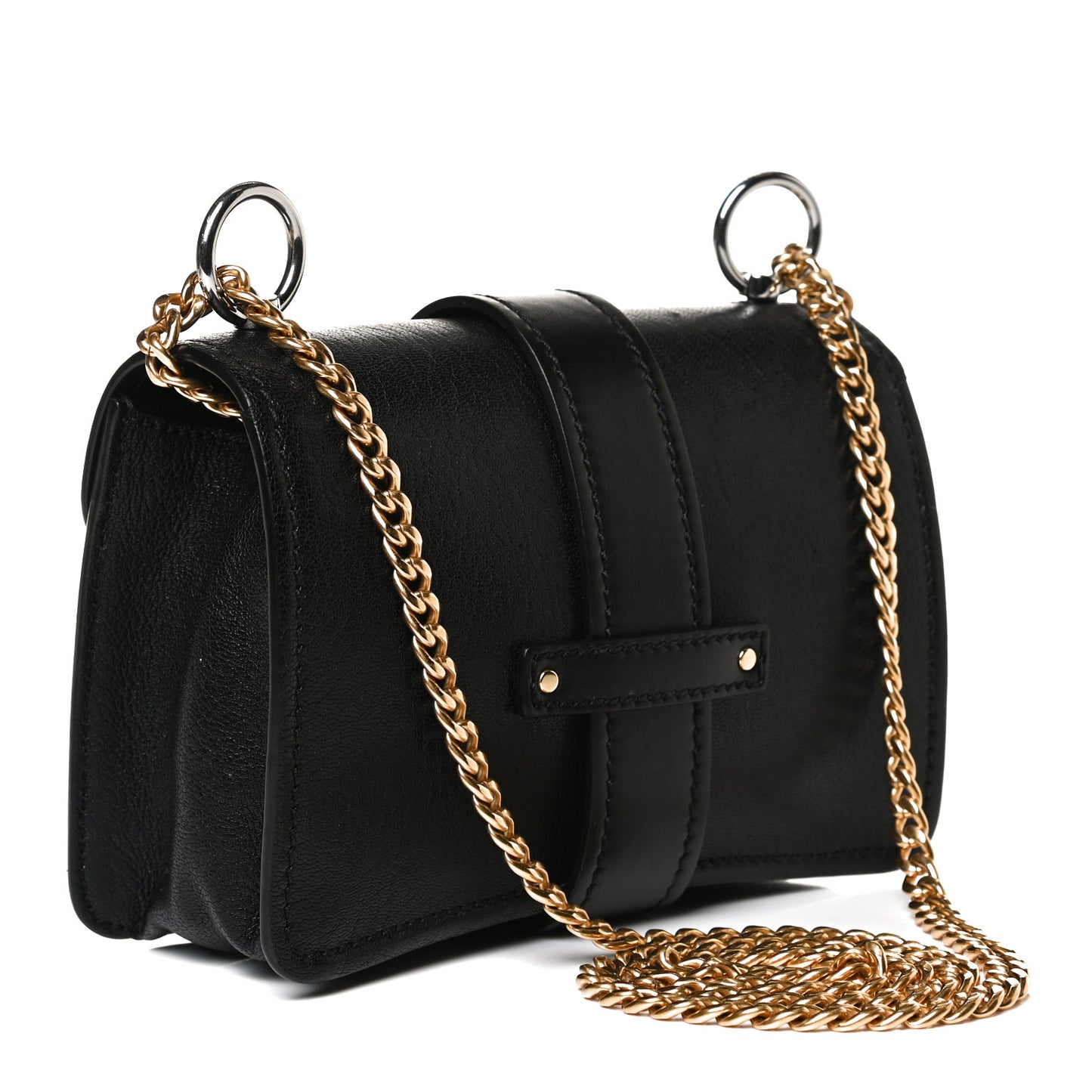 Shiny Goatskin Calfskin Aby Chain Shoulder Bag Black