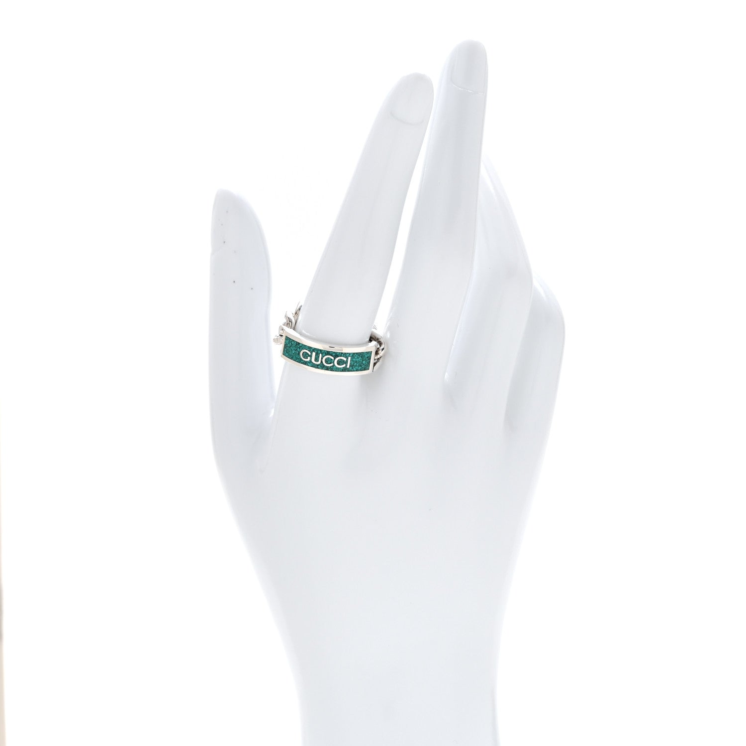 Gucci Sterling Silver Enamel Logo Chain Ring 59 8.75 Turquoise 2 of 5
