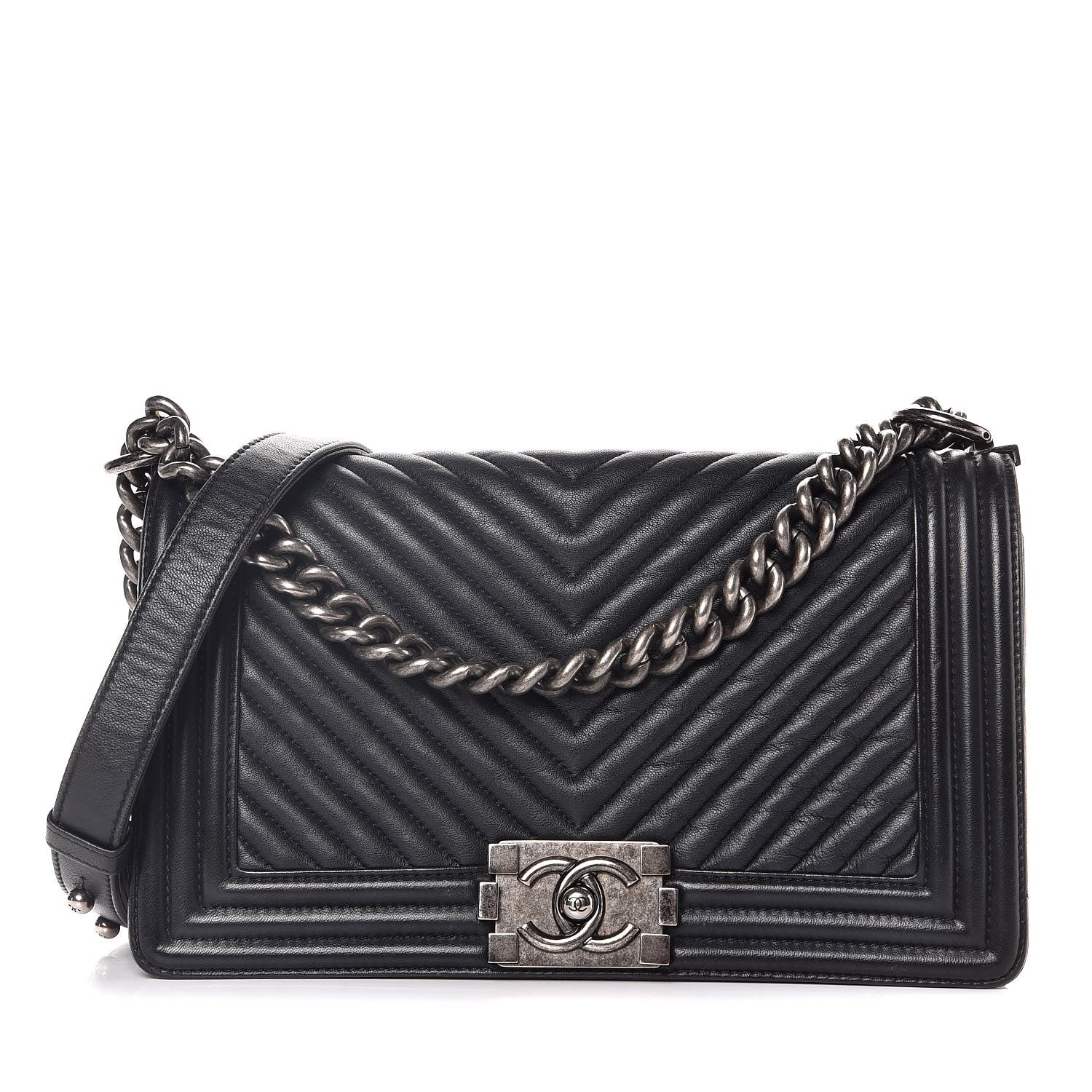 Chanel Calfskin Chevron Quilted Medium Boy Flap Dark Navy Blue 1 of 7
