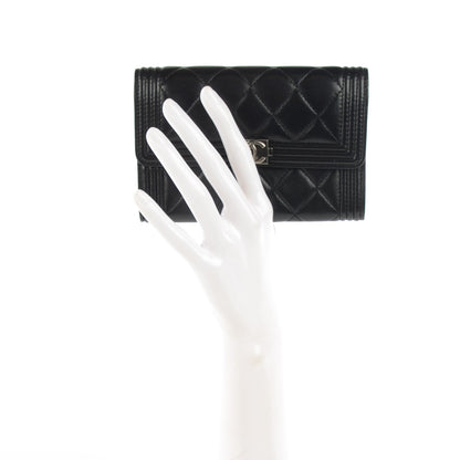 Chanel Calfskin Quilted Boy Card Holder Wallet Black 2 of 8