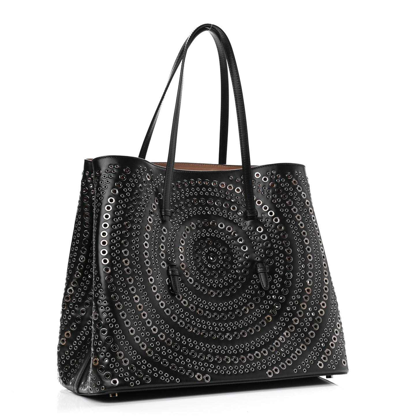 Calfskin Grommet Studded Large Mina Tote Black