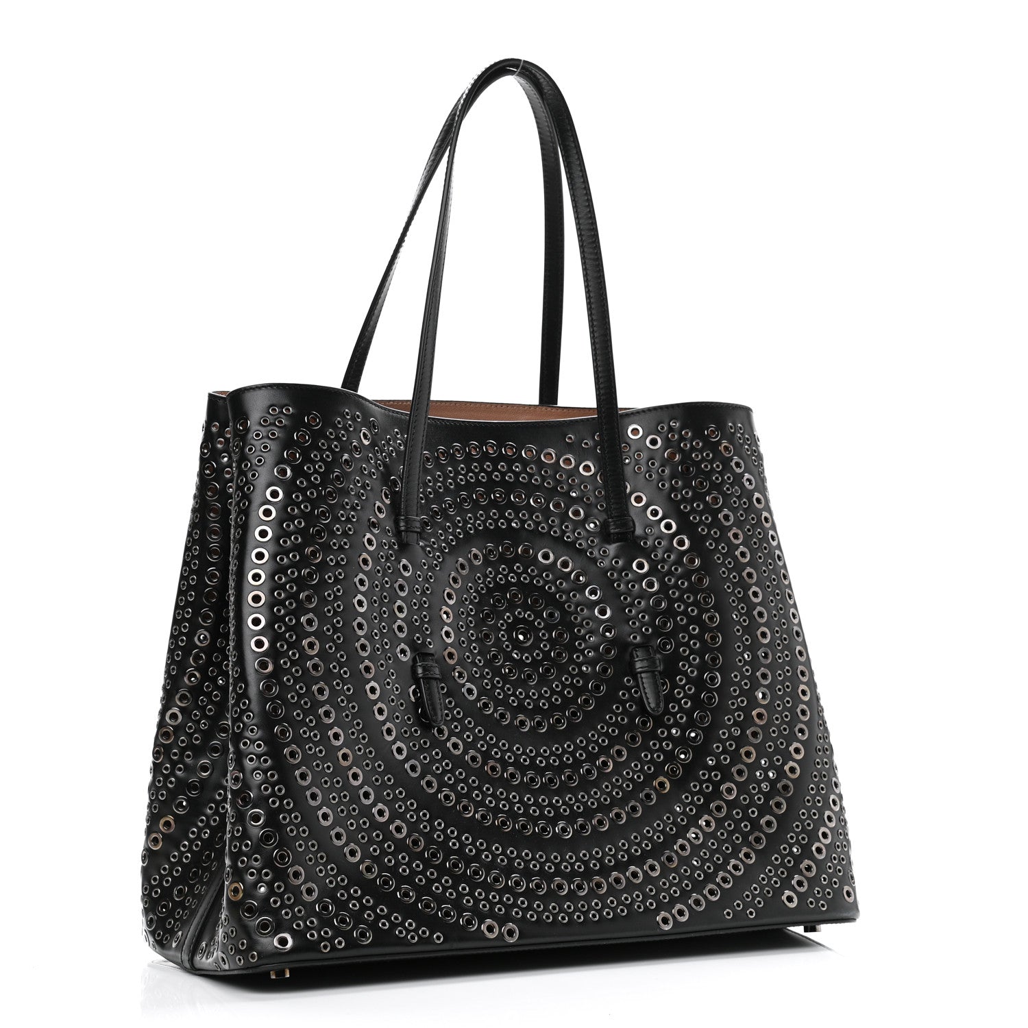 Alaia Calfskin Grommet Studded Large Mina Tote Black 3 of 10