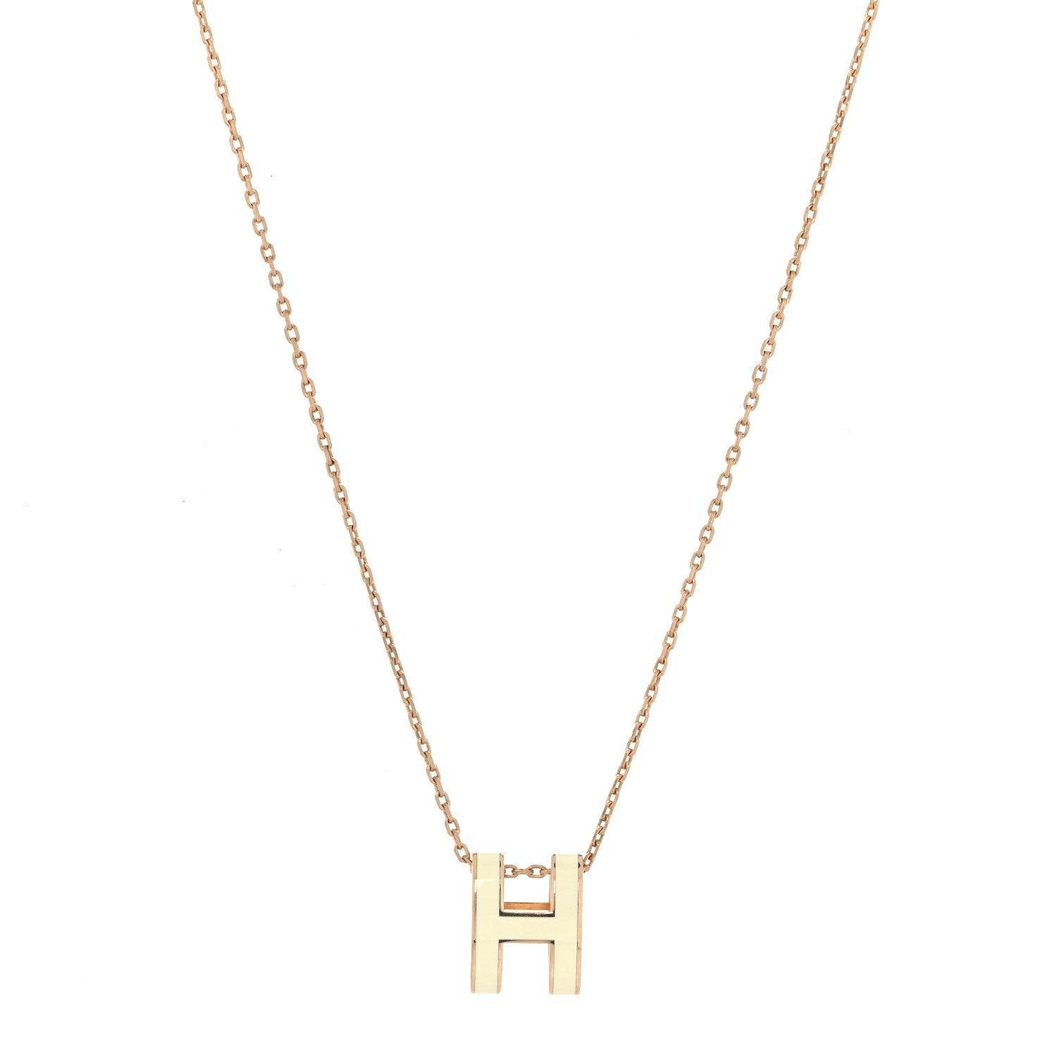 Hermes Lacquered Rose Gold Pop H Pendant Necklace White 1 of 5