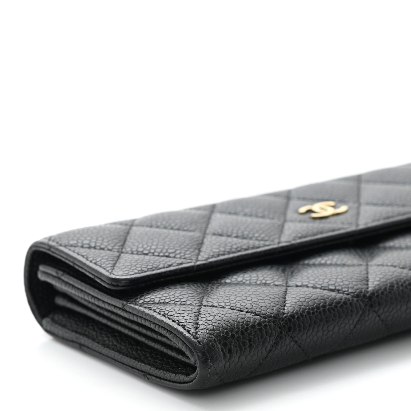 Caviar Quilted Large Gusset Flap Wallet Black