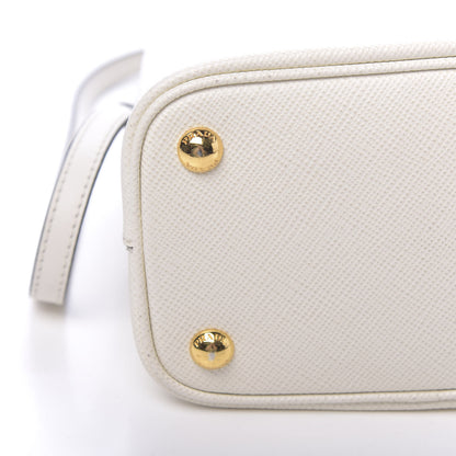 Prada Saffiano Cuir Calfskin Small Panier Bucket Bag White Black 11 of 12