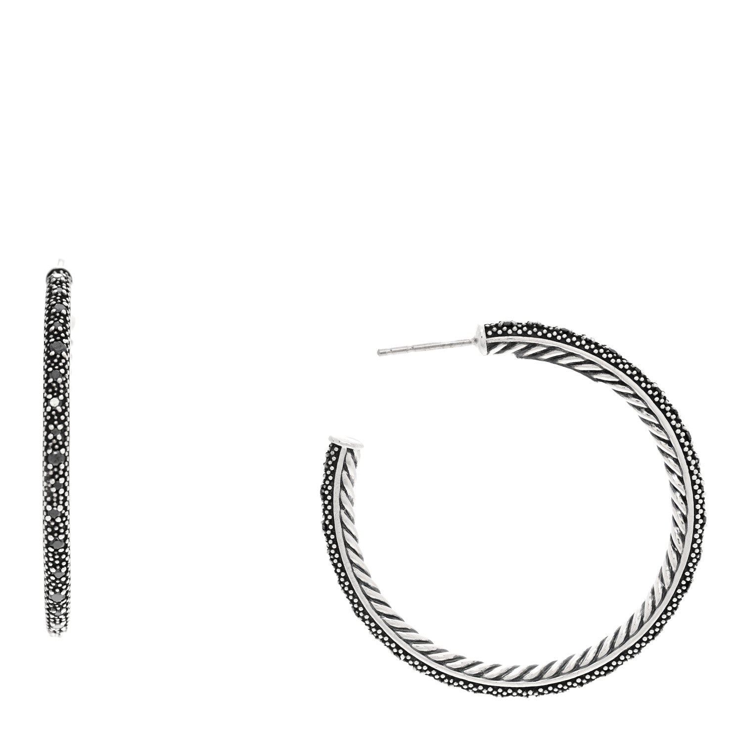 David Yurman Darkened Sterling Silver Black Diamond Small Midnight Melange Hoop Earrings 1 of 4