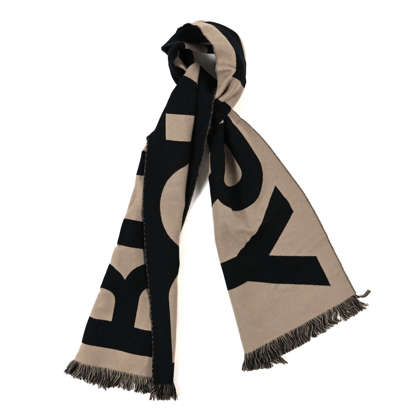 Wool Silk Logo Football Scarf Black Archive Beige