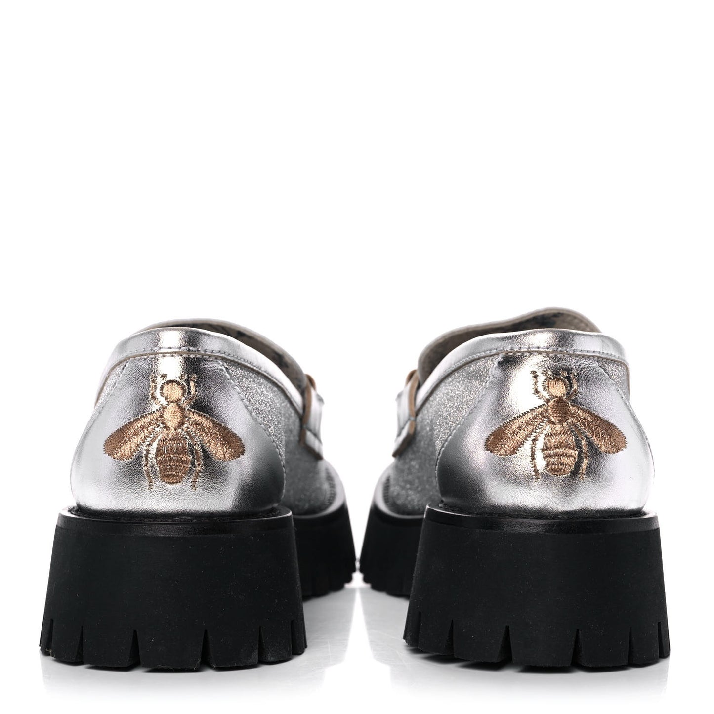 Mini Diamond Storm Silk Calfskin Womens Harald Horsebit 25mm Platform Loafers 36 Silver
