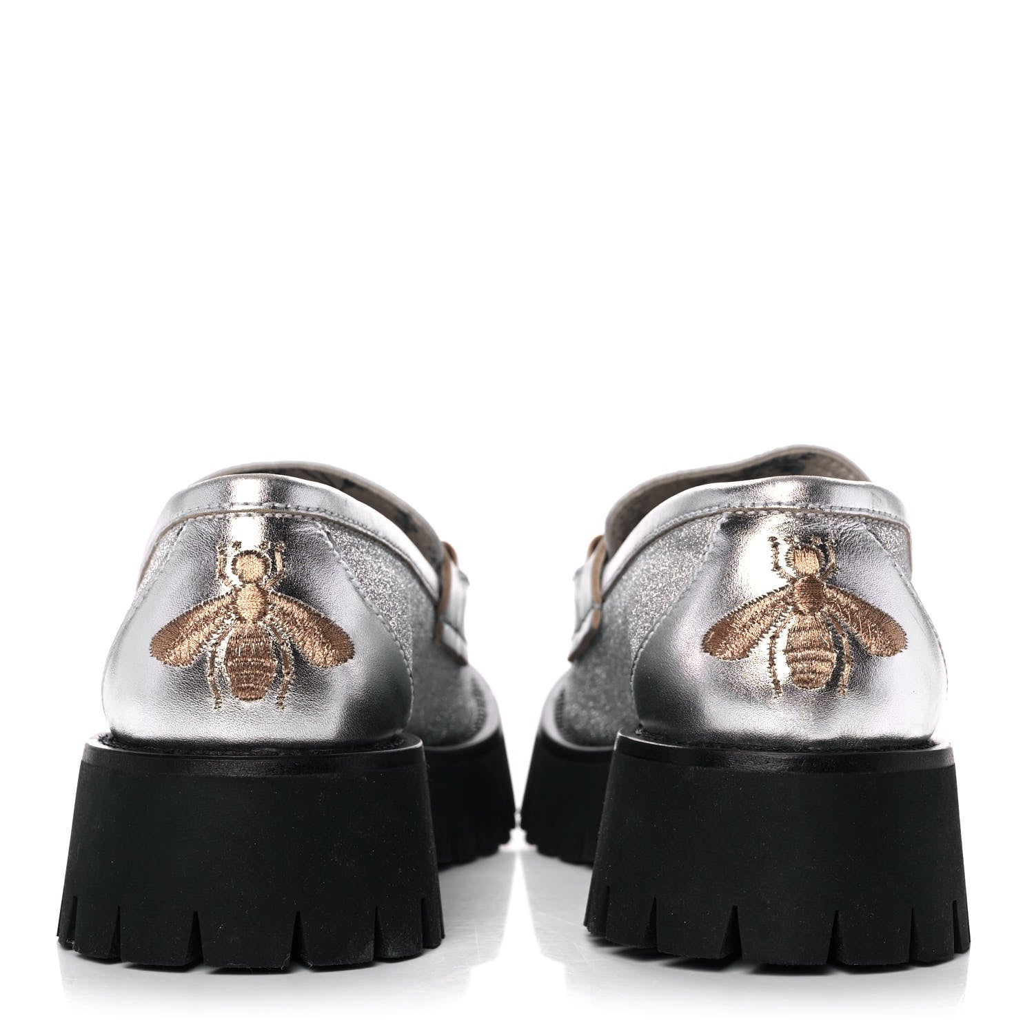 Gucci Mini Diamond Storm Silk Calfskin Womens Harald Horsebit 25mm Platform Loafers 36 Silver 5 of 11