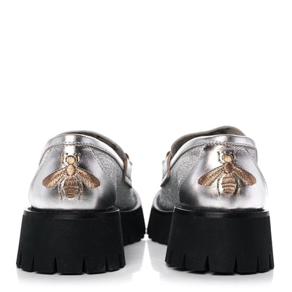 Gucci Mini Diamond Storm Silk Calfskin Womens Harald Horsebit 25mm Platform Loafers 36 Silver 5 of 11