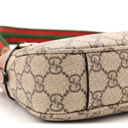 Gucci GG Supreme Monogram Textured Calfskin Small Emblem Shoulder Bag Beige Dark Brown 9 of 11