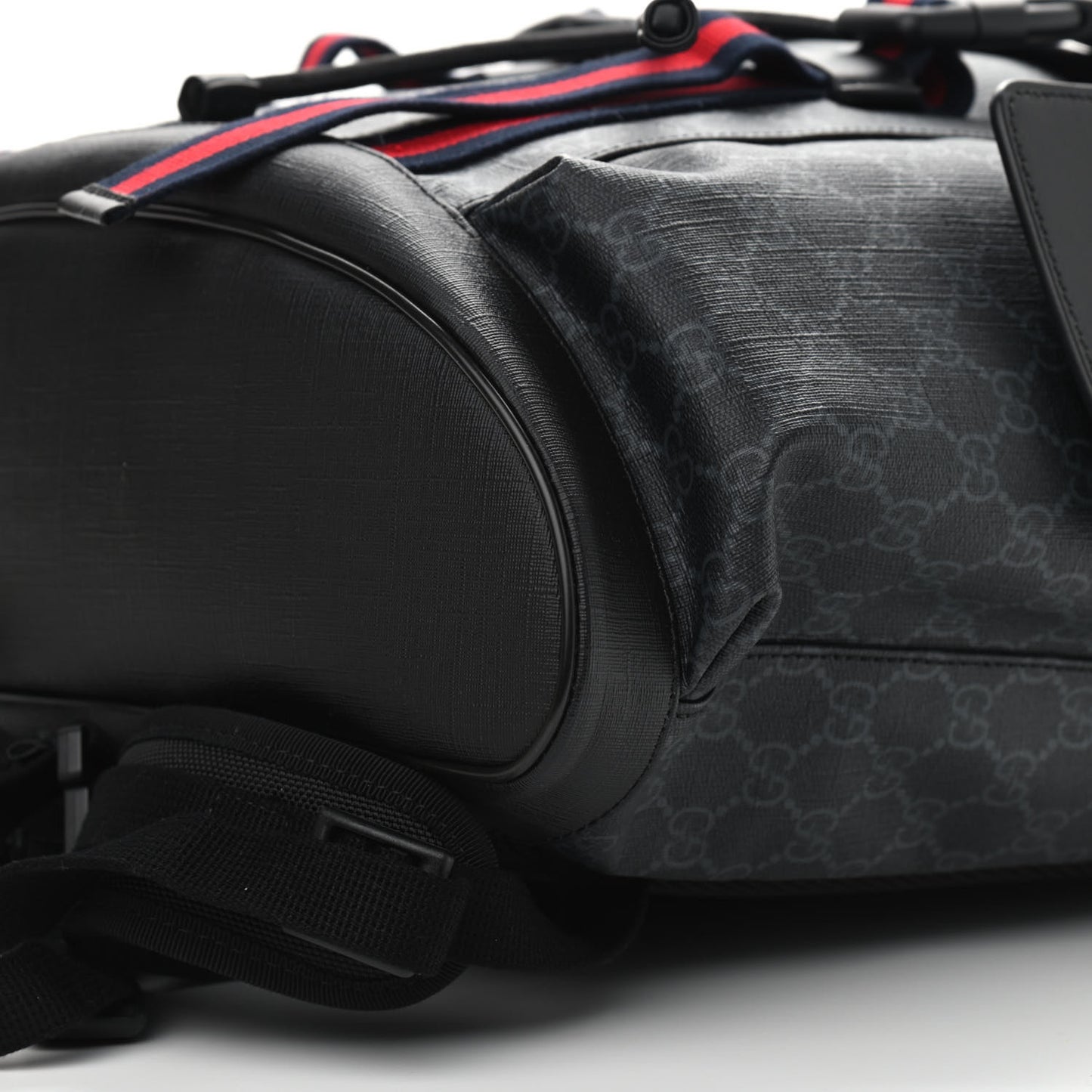 Soft GG Supreme Monogram Appia Calfskin Web Double Buckle Backpack Black