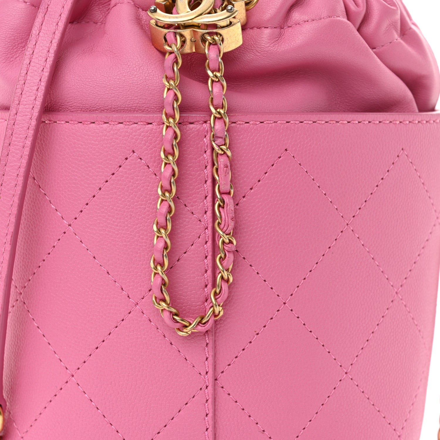 Chanel Calfskin Small CC Chain Bucket Drawstring Bag Pink 8 of 10