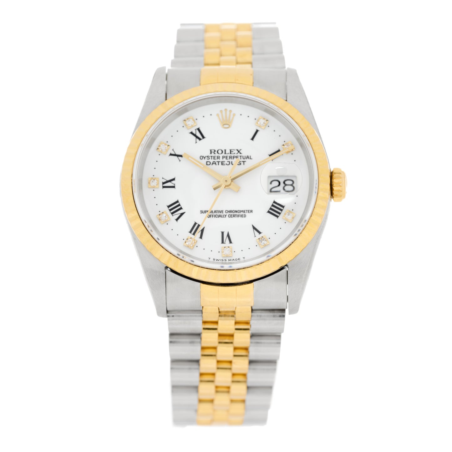 Stainless Steel 18K Yellow Gold Diamond 36mm Oyster Perpetual Datejust Watch White Roman 16233