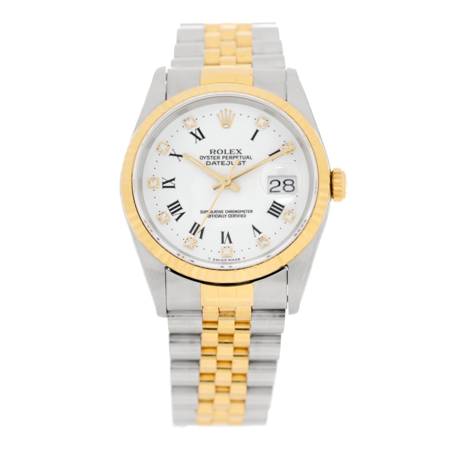 Rolex Stainless Steel 18K Yellow Gold Diamond 36mm Oyster Perpetual Datejust Watch White Roman 16233 1 of 4