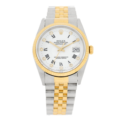 Rolex Stainless Steel 18K Yellow Gold Diamond 36mm Oyster Perpetual Datejust Watch White Roman 16233 1 of 4