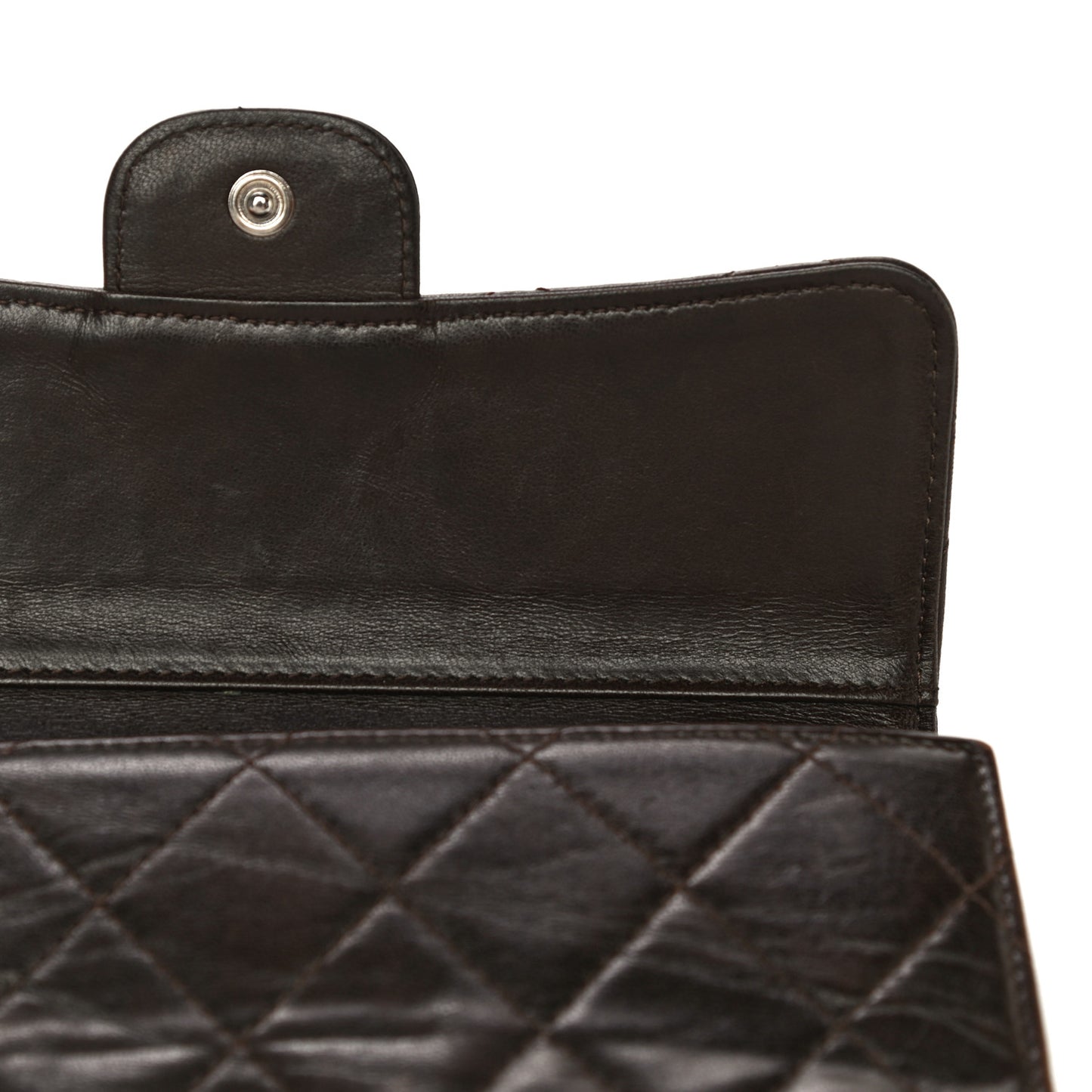 Lambskin Quilted Large Flap Wallet Dark Brown