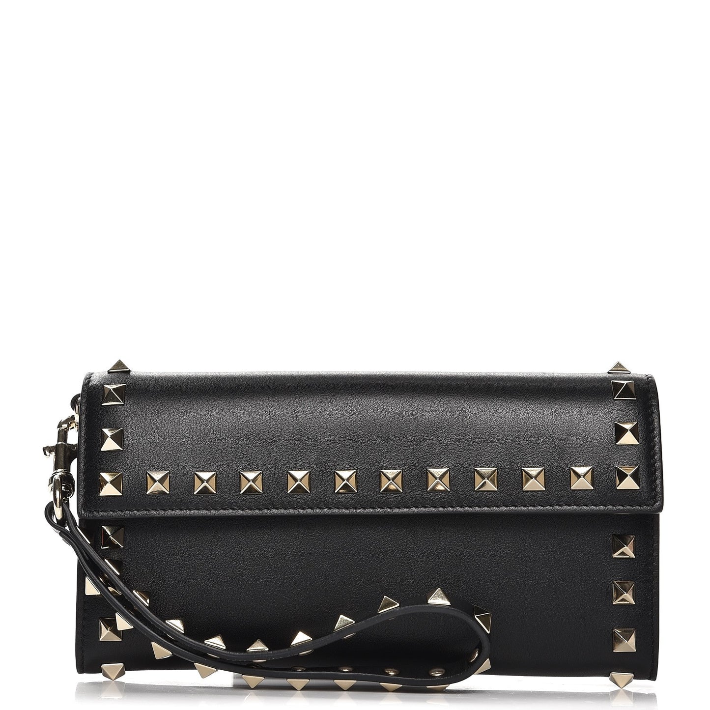 Calfskin Rockstud Wristlet Travel Wallet Black